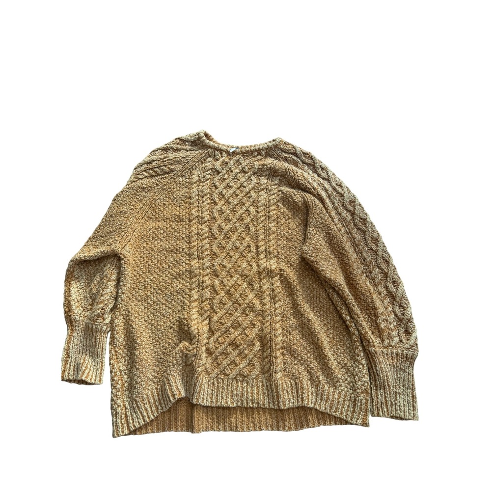 Free People Mustard Yellow Cable Knit Oversized Cotton Ramie Sweater Large